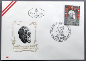 Austria #820 First Day Cover Repub Austria 50th Anniv Pres Karl Renner