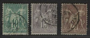 $France Sc#68, 69+70 used F-VF, part set, cv. $56