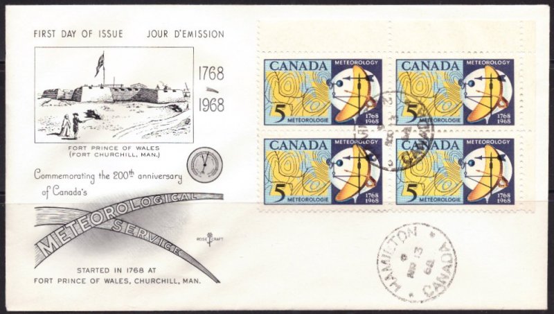 F986   CANADA   FDC # 479    Block of 4      Meteorological Service Issue