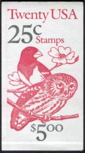 US Scott # 2285b BK160 25¢ Owl & Grosbeak Booklet