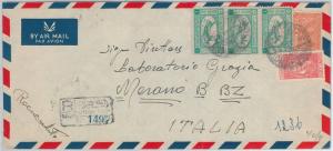 49282 - SAUDI ARABIA -  POSTAL HISTORY - REGISTERED AIRMAIL COVER to ITALY 1952