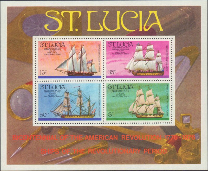 1976 St. Lucia #386a, Complete Set, Souvenir Sheet, Never Hinged