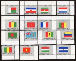UN - NY, Sc# 325 - 340 MNH. 1980 Flag Series Pairs with Corner Selvage 