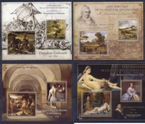 Ivory Coast 15 MNH sheets - Masterpieces of Western Art - Romanticism Realism