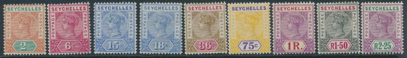 Sg 28 - 36 Seychelles 1897 - 1900 2c - R2.25 Set of 9. 36 Cent Value Mount-