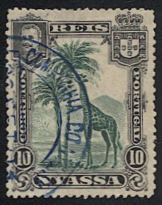 NYASSA  Porgugese Colonies 1901 Sc 28  10r Used VF, Giraffe, blue cancel