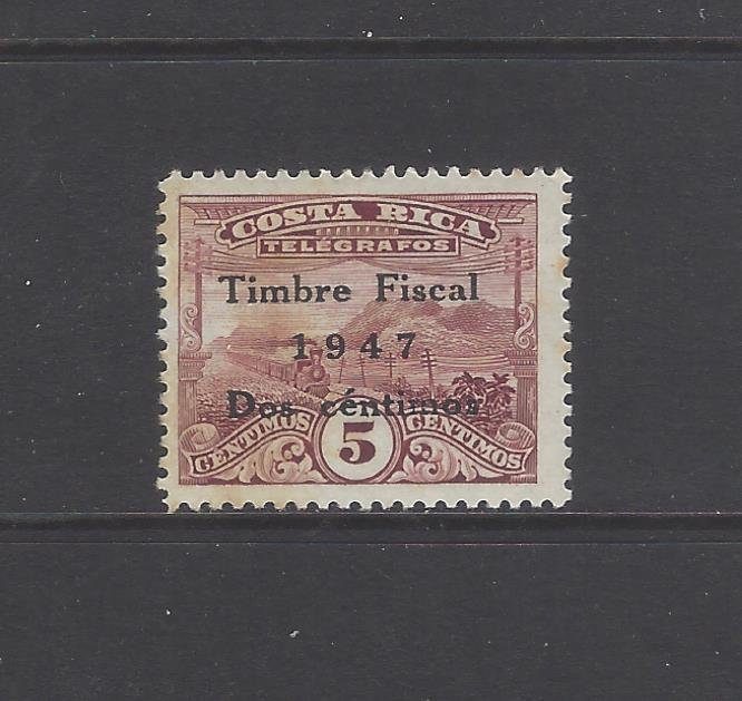 COSTA RICA  TELEGRAPH of 1907  SURCHARGED TIMBRE FISCAL/1947/DOS CENTIMOSMNH