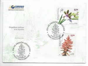 ARGENTINA 2011 ORCHIDS FLOWERS 2 VALUES ON FIRST DAY COVER SPECIAL CANCEL FDC