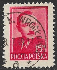 POLAND 1948-49 15z President Bolelaw Bierut Issue Sc 441 VFU