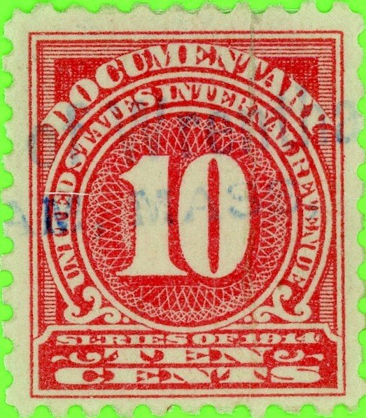 #R201 – 1914 10c ros, offset,sl wmk, perf 10.  Used Avg. Crease.