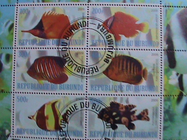 BURUNDI-2009- COLORFUL LOVELY BEAUTIFUL TROPICAL FISHES CTO SHEET VF-NO3