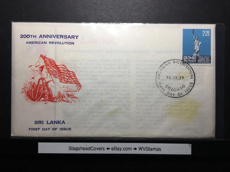 Sri Lanka FDC 29 Nov 1976 200th Anniversary American Revolution