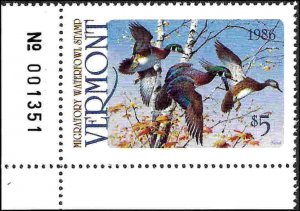 VT1 Mint,OG,NH... State Duck Stamp... SCV $12.00... w/Plate#