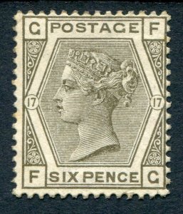 Great Britain QV 6d Plate 17 unhinged mint, 1 faint tarnished perf, SG147 Cat...