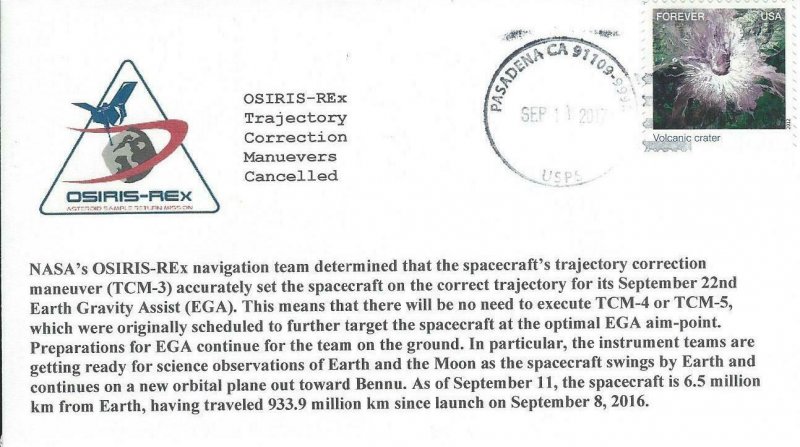 2017 OSIRIS-Rex Trajectory Correction Maneuvers Cancelled Pasadena 11 September