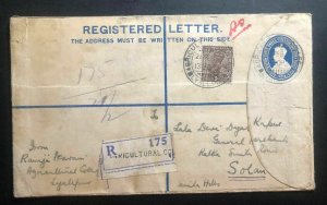 1934 Agricultural College Lyallpur India Registered Letter Cover To Solan