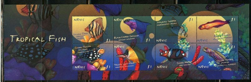 NEVIS TROPICAL FISH I/II SET OF TWO  SHEETS & TWO SOUVENIR SHEETS MINT NH  