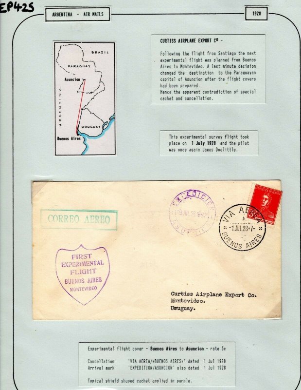 ARGENTINA Air Mail FIRST EXPERIMENTAL FLIGHT Cover Curtiss Paraguay 1928 EP425