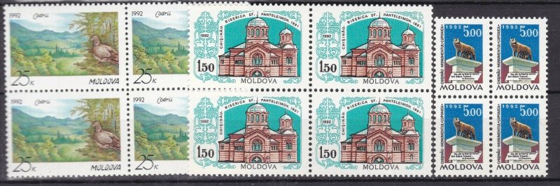 MOLDOVA  ^^^^SC# 25,37,38  MNH BLOCKS of 4  $$@ lar 385moldo 