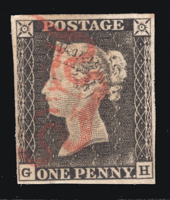 MOMEN: GREAT BRITAIN SG #1 1840 PENNY BLACK USED LOT #66834*