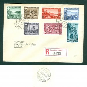 Italy. 1944 Cover Campione REG: 8439. Set.Landscape. Sc# 6-12. Adr Geneve Switz.