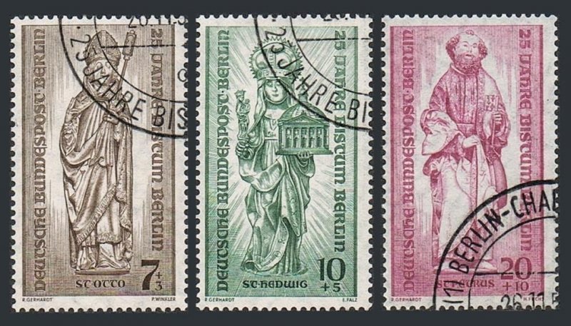 Germany-Berlin 9NB14-B16, CTO. Mi 132-134. Bishopric in Berlin, 25th Ann. 1955.