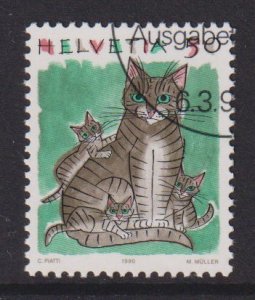 Switzerland #871  cancelled 1990 animals  50c cats