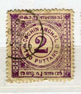 INDIA COCHIN; 1903 early classic Local Numeral issue used SHADE of 2p. value