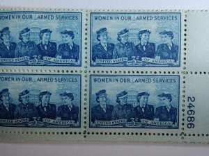 SCOTT #1013 WOMEN IN ARMED FORCES PLATE BLOCK S# 24686 LR MINT NEVER HINGED