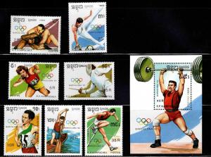 Cambodia Scott 962-969 MNH** 1992 Summer Olympic  set w mini-sheet