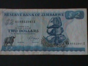 ZIMBABWE--REPUBLIC-1980-RESERVE BANK-$2.CIR-VF-44 YEARS OLD-WATER MARK