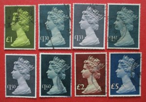 SG1026-8 & SG1026b-f  Great Britain Elizabeth II 1977-87 High Values Used