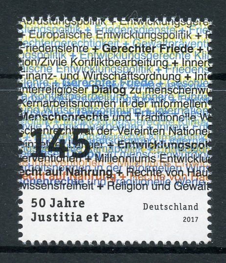 Germany 2017 MNH Justitia et Pax 50 Years Justice Peace 1v Set Stamps