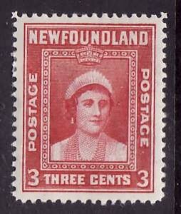 Newfoundland- Sc#255-unused hinge remnant 3c Queen Elizabeth-og-id#314-1941-44-