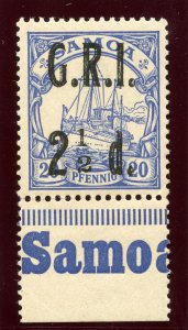 Samoa 1914 KGV 2½d on 20pf ultramarine superb MNH. SG 104. Sc 104.