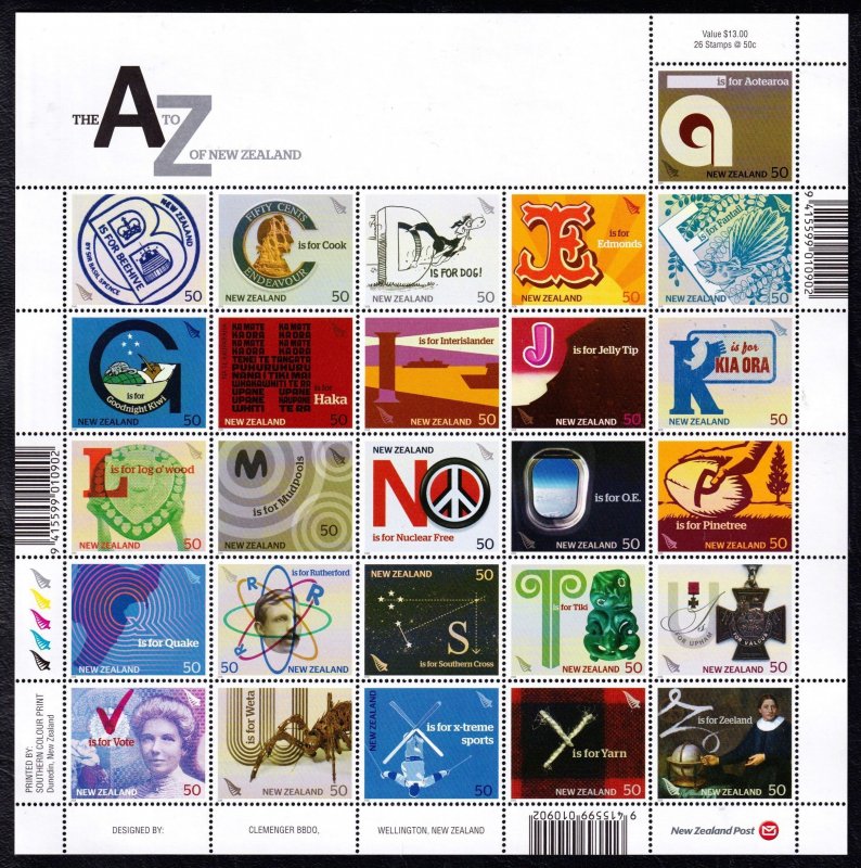 New Zealand 2008 A to Z Mint MNH Miniature Sheet SC 2201
