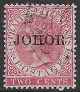 Straits Settlements - Johore  9  2 cents OP JOHOR fine used