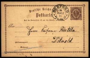 Germany 1874 HERTFORD Hufeisen Horseshoe Cancel 1st Postal Card Cover 105391