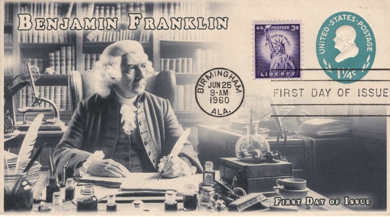AO-U541-3, 1960, Benjamin Franklin, Postal Stationary. 1 1/4 cent, Add-on Cachet