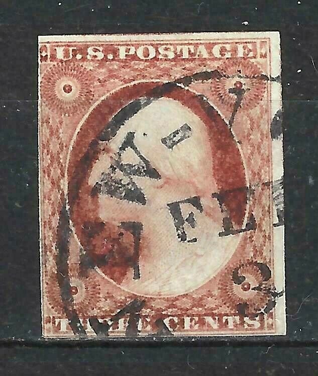 #10 US 3 CENT BROWN  WASHINGTON-USED-N/G-FINE