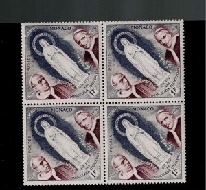 Monaco Scott #412, Block of 4 1958 FVF MNH
