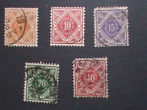 ​GERMANY-WURTTEMBERG 1875-1900 OVER 100 YEARS OLD-5 OFFICIAL USED STAMPS VF