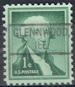 1954 1c Liberty w/precancel ERROR f/GLENWOOD IL(1031-804) Reads: GLENNWOOD!