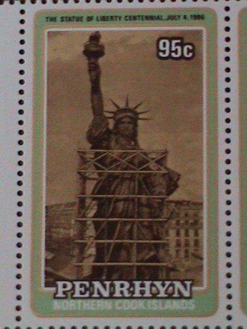 ​PENRHYN ISLAND-1986- SC#340 CENTENARY OF STATUE OF LIBERTY-MNH-IMPRINT STRIP-VF