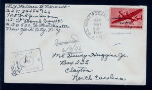 COVER WWII Army Censored APO 520 C25 6c Air Mail New York Clayton NC MAY 5 1944