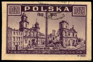 POLAND Sc 379 USED - 1946 10z - War Damage
