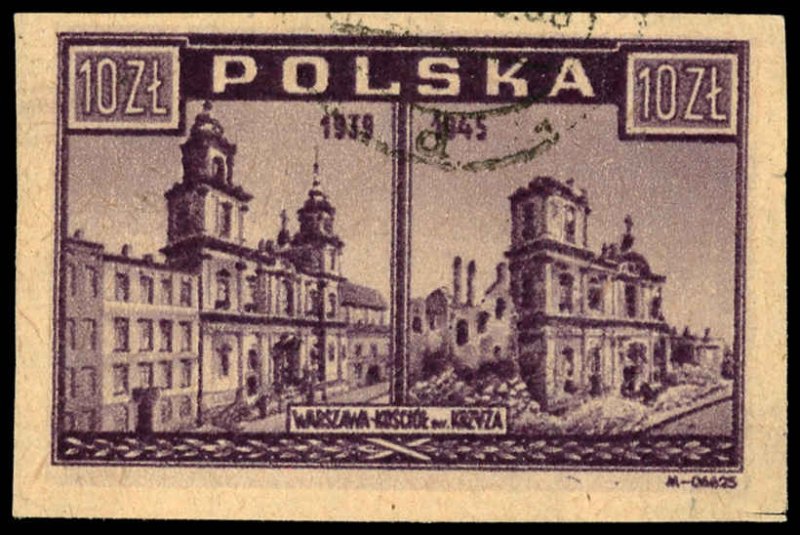 POLAND Sc 379 USED - 1946 10z - War Damage