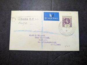 1936 British Gilbert and Ellice Islands Airmail Cover Tarawa to Hagley England