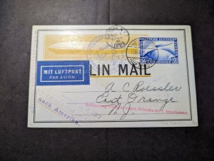 1929 Germany Airmail LZ 127 Graf Zeppelin Postcard Cover to East Orange NJ