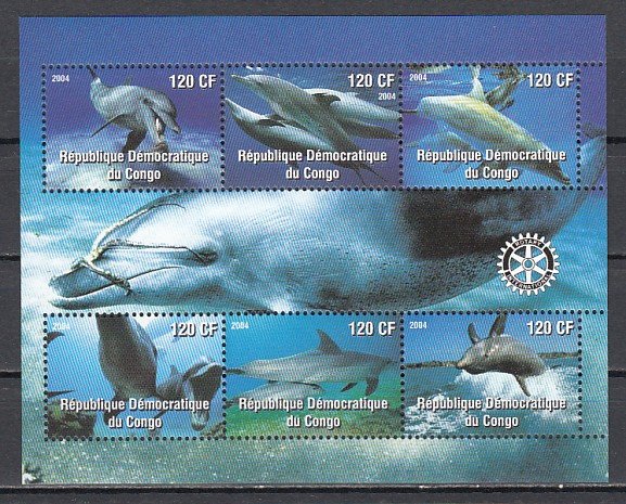 Congo Dem., 2004 Cinderella. Dolphins sheet of 6. ^